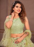Sea Green Georgette Embroidered A Line Lehenga Choli for Engagement - 1