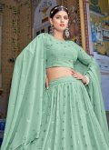 Sea Green Georgette Embroidered Lehenga Choli for Engagement - 1