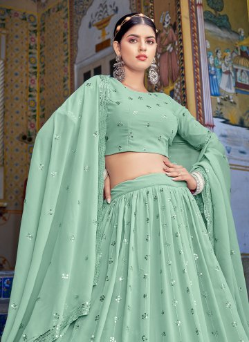 Sea Green Georgette Embroidered Lehenga Choli for Engagement