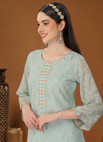 Sea Green Georgette Embroidered Palazzo Suit for Festival