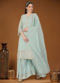 Sea Green Georgette Embroidered Palazzo Suit for Festival - 2