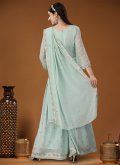 Sea Green Georgette Embroidered Palazzo Suit for Festival - 3