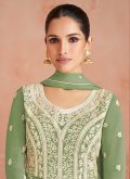 Sea Green Georgette Embroidered Trendy Salwar Kameez for Ceremonial - 1