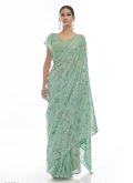 Sea Green Georgette Sequins Work Contemporary Saree for Sangeet - 1