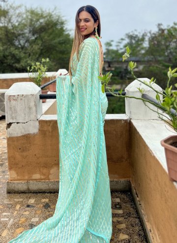 Sea Green Georgette Sequins Work Trendy Saree for Ceremonial