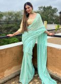 Sea Green Georgette Sequins Work Trendy Saree for Ceremonial - 2