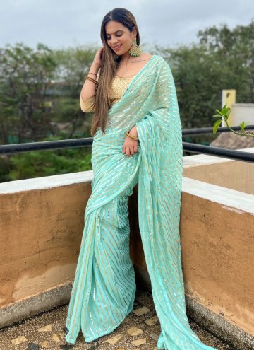 Sea Green Georgette Sequins Work Trendy Saree for 
