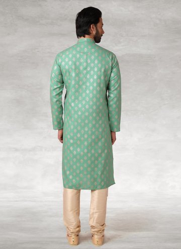 Sea Green Handloom Cotton Printed Kurta Pyjama
