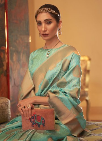 Sea Green Handloom Silk Woven Traditional Saree for Festival