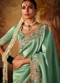 Sea Green Kanjivaram Silk Embroidered Classic Designer Saree for Ceremonial - 1