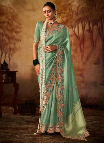 Sea Green Kanjivaram Silk Embroidered Classic Designer Saree for Ceremonial