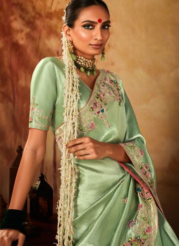 Sea Green Kanjivaram Silk Embroidered Contemporary Saree for Ceremonial