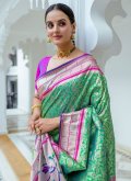 Sea Green Kanjivaram Silk Meenakari Designer Saree for Ceremonial - 2