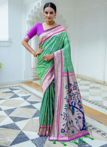 Sea Green Kanjivaram Silk Meenakari Designer Saree for Ceremonial