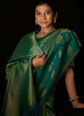 Sea Green Kanjivaram Silk Woven Contemporary Saree for Mehndi - 1