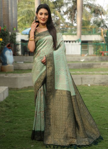 Sea Green Kanjivaram Silk Woven Trendy Saree