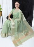 Sea Green Linen Strips Print Classic Designer Saree for Ceremonial - 2