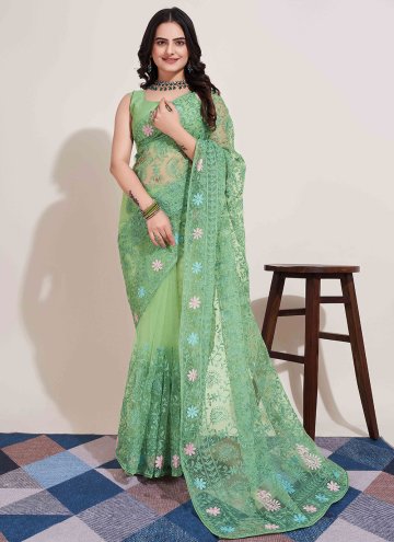 Sea Green Net Embroidered Contemporary Saree for Ceremonial