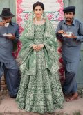 Sea Green Net Embroidered Gown for Ceremonial - 1