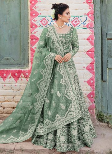 Sea Green Net Embroidered Gown for Ceremonial