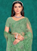 Sea Green Net Embroidered Traditional Saree for Festival - 1