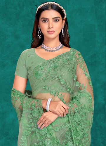 Sea Green Net Embroidered Traditional Saree for Festival