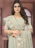 Sea Green Net Embroidered Trendy Saree for Engagement - 1