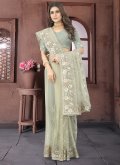 Sea Green Net Embroidered Trendy Saree for Engagement - 3