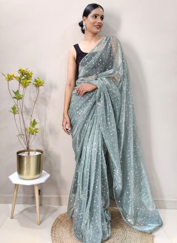 Sea Green Net Sequins Work Trendy Saree for Casual