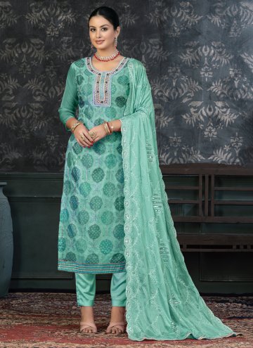 Sea Green Organza Embroidered Trendy Salwar Suit