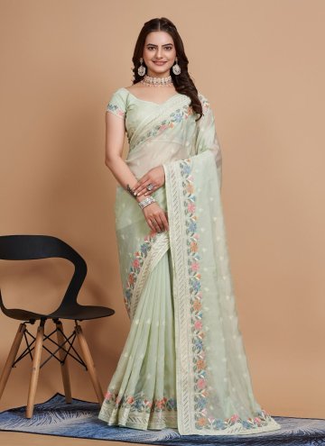 Sea Green Organza Embroidered Trendy Saree for Cer