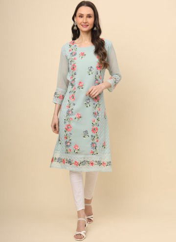 Sea Green Party Wear Kurti in Georgette with Chika