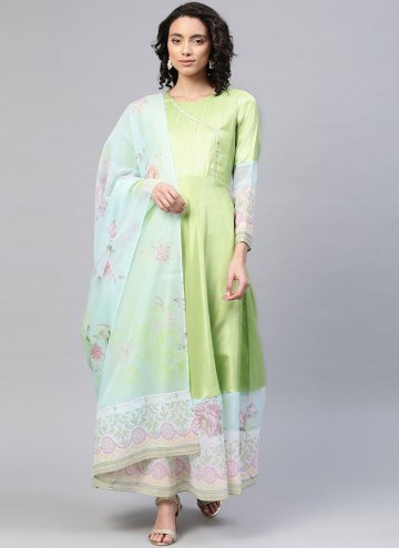 Sea Green Party Wear Kurti in Poly Silk with Digit