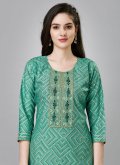 Sea Green Party Wear Kurti in Rayon with Embroidered - 1