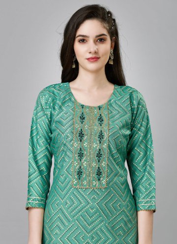 Sea Green Party Wear Kurti in Rayon with Embroidered