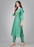 Sea Green Party Wear Kurti in Rayon with Embroidered - 2