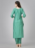 Sea Green Party Wear Kurti in Rayon with Embroidered - 3