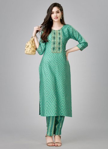 Sea Green Party Wear Kurti in Rayon with Embroider
