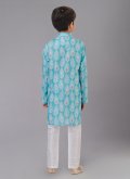 Sea Green Polyester Digital Print Kurta Pyjama for Ceremonial - 3