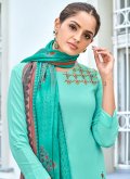 Sea Green Rayon Embroidered Salwar Suit for Festival - 1