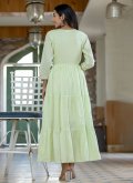 Sea Green Readymade Designer Gown in Cotton  with Embroidered - 2