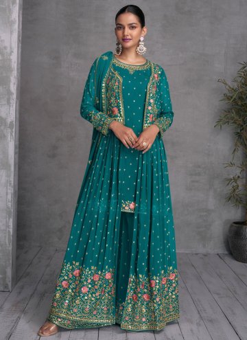 Sea Green Salwar Suit in Georgette with Embroidered