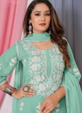 Sea Green Salwar Suit in Georgette with Embroidered - 1