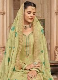Sea Green Salwar Suit in Jacquard with Embroidered - 1