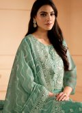 Sea Green Salwar Suit in Organza with Embroidered - 1