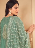Sea Green Salwar Suit in Organza with Embroidered - 2