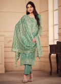 Sea Green Salwar Suit in Organza with Embroidered - 3