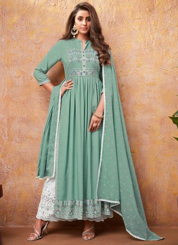 Sea Green Salwar Suit in Rayon with Hand Work