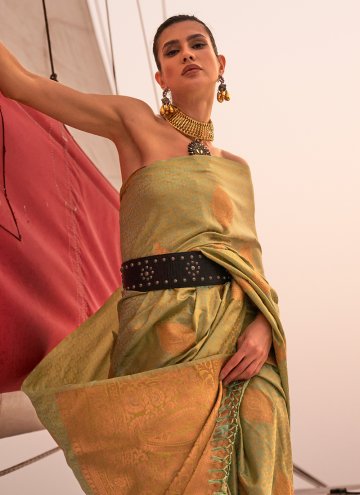 Sea Green Satin Woven Designer Saree