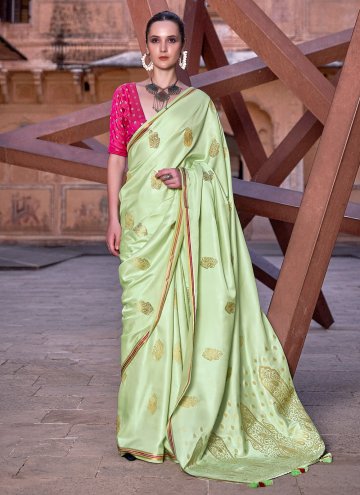 Sea Green Satin Woven Trendy Saree for Ceremonial